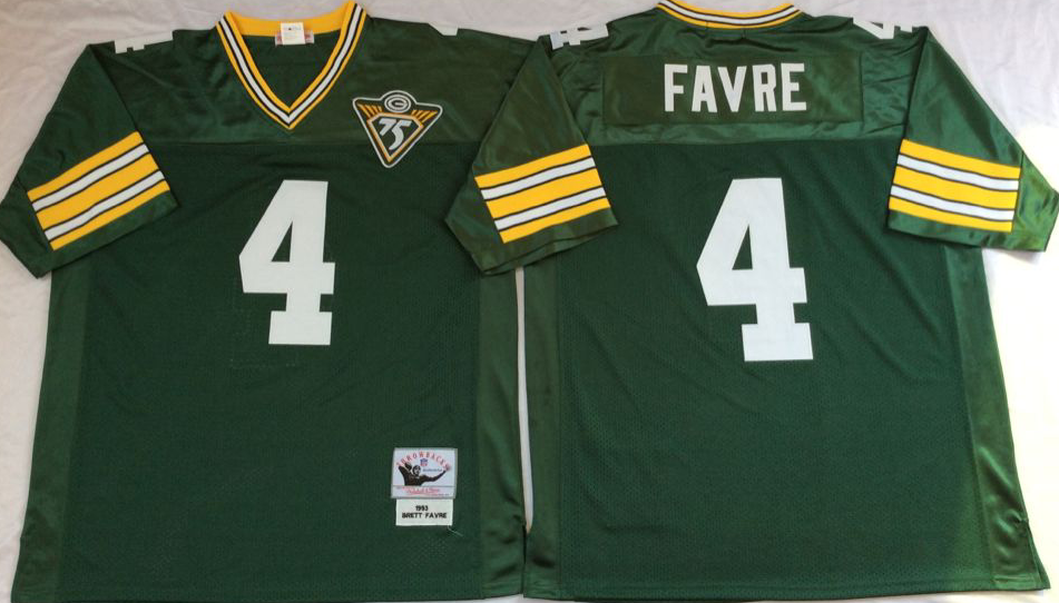 Men NFL Green Bay Packers 4 Favre green Mitchell Ness jerseys